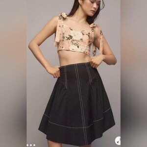 Anthropologie A-line Womens Black Linen Blend Midi Skirt Size Medium